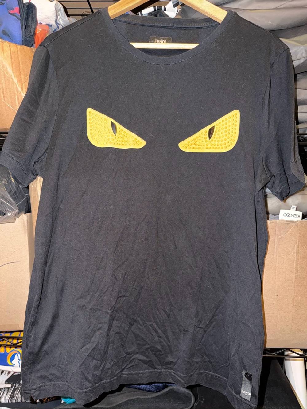 Fendi Roma Black / Yellow Rubber Eyes Designer Graphic Tshirt Size Men’s Small